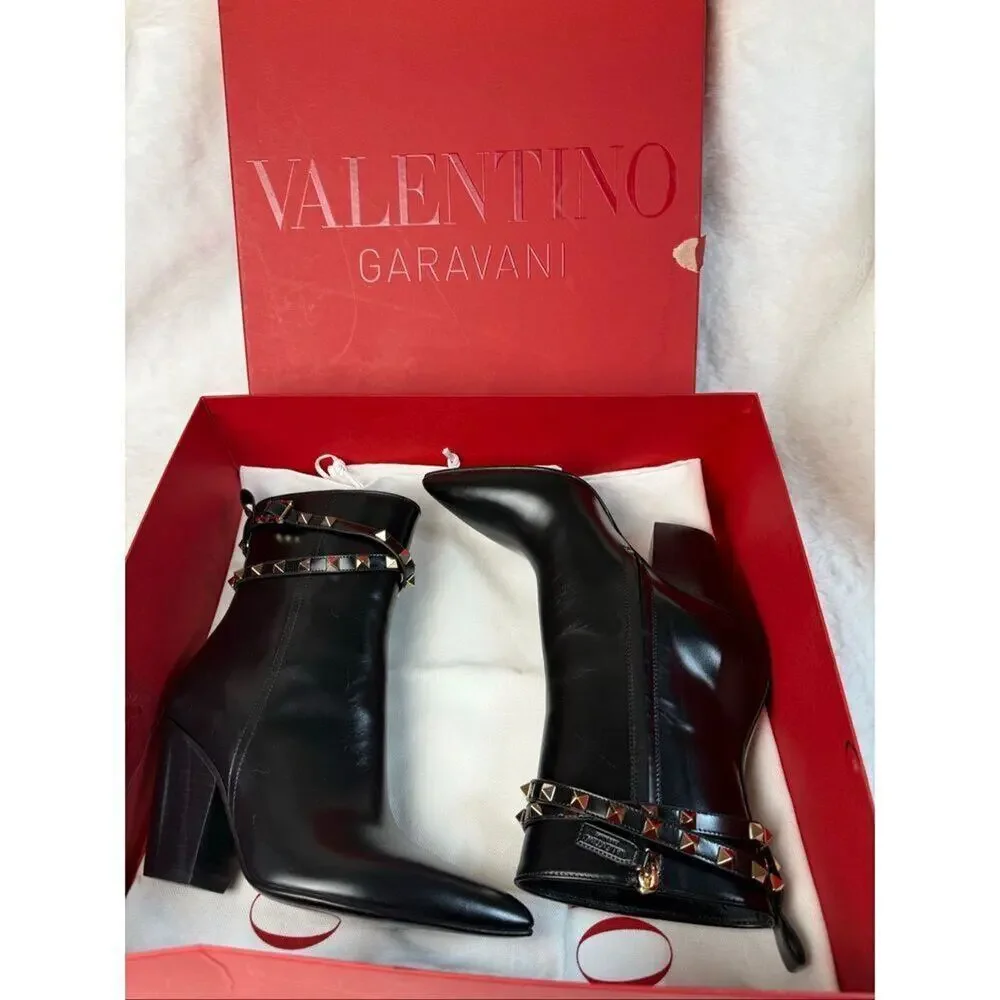 Valentino Garavani Rockstud Calfskin Western Ankle Booties